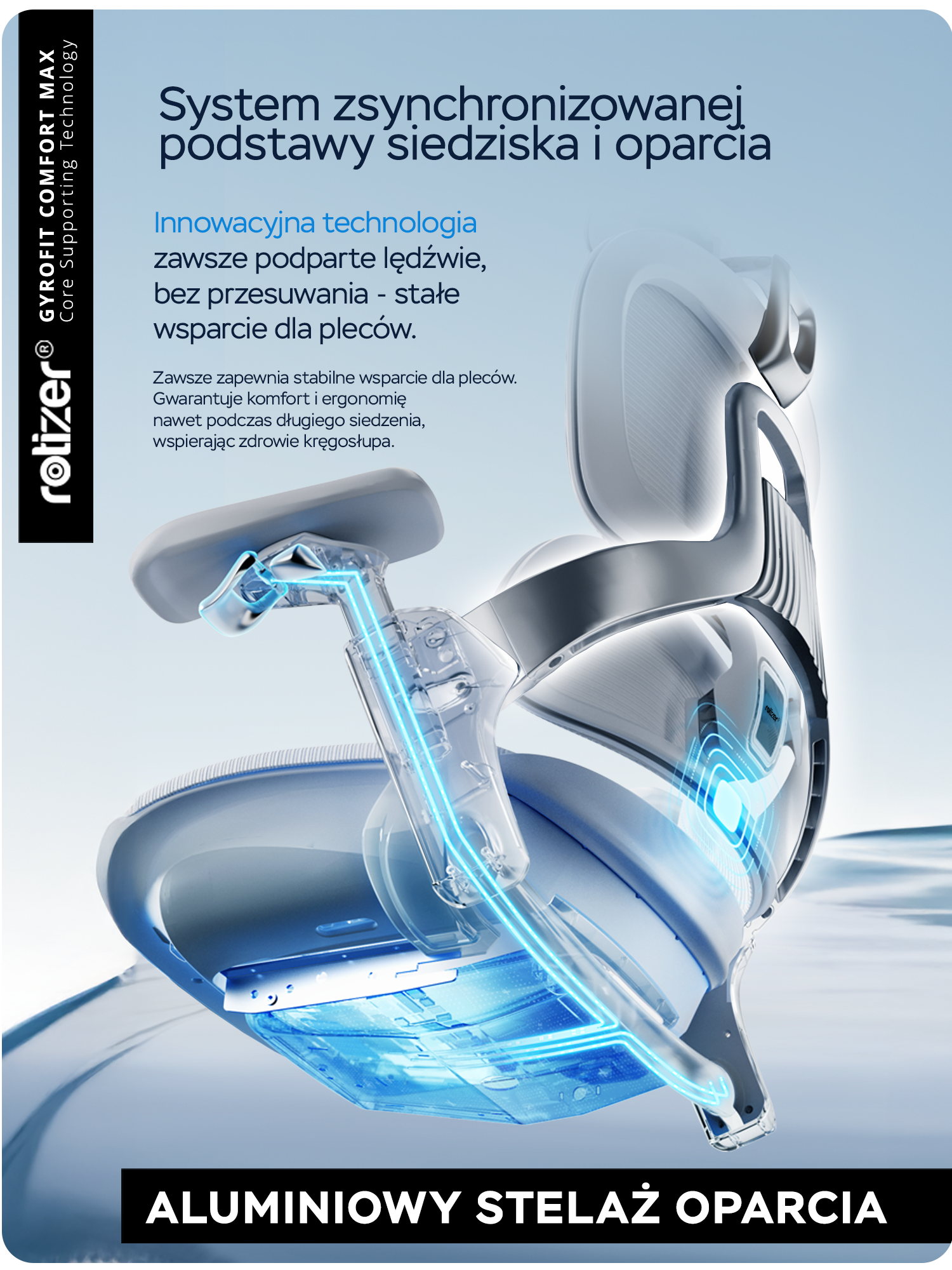 Nowoczesne krzesło z ergonomicznym wsparciem kręgosłupa