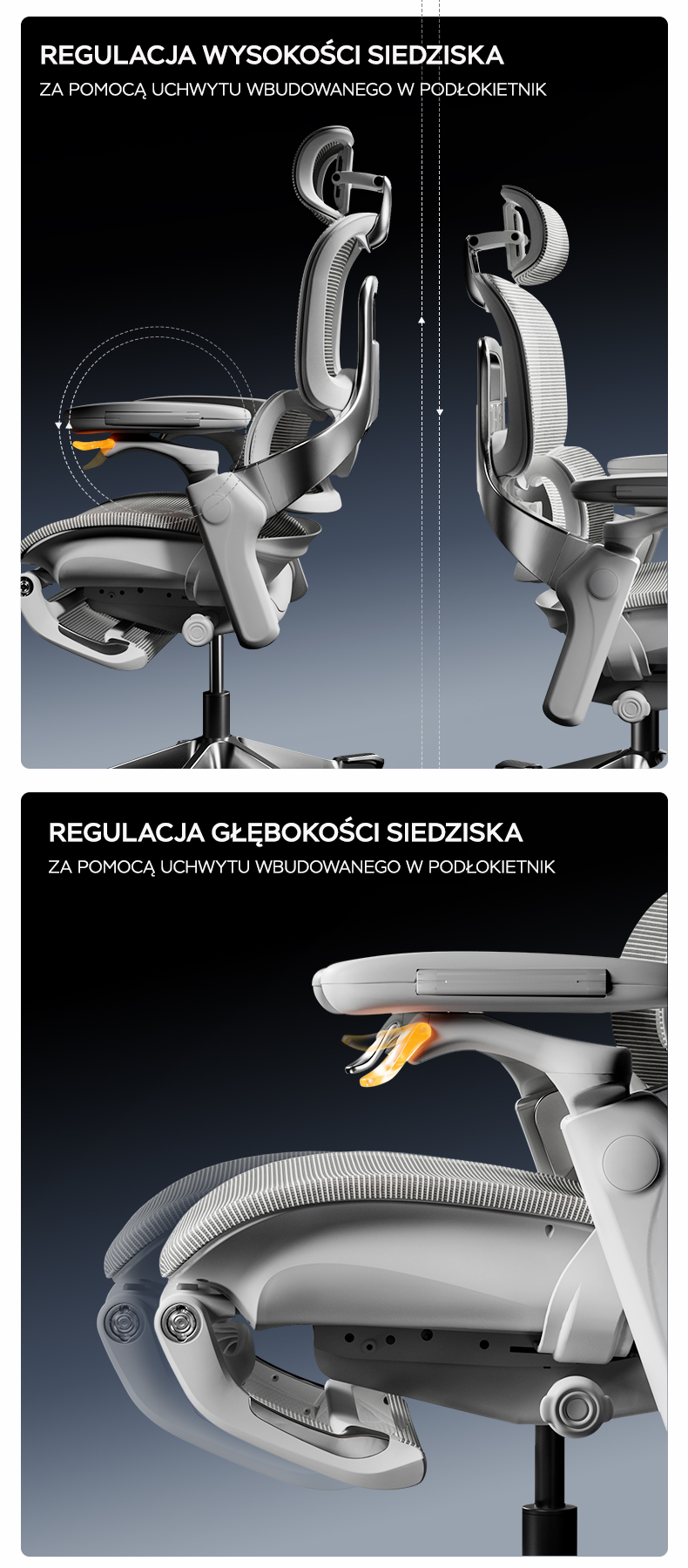Regulacja wysokości i głębokości siedzenia